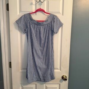 J.Crew Blue White Striped Off Shoulder Smocked Neck Short Sleeve Dress